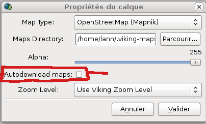 Boite de dialogue Map Layer